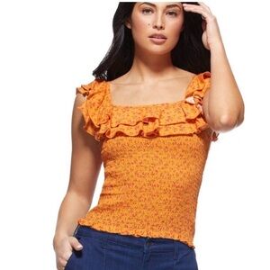 🟫NWT SOFIA VERGARA Smocked Top in Marigold/Floral Print